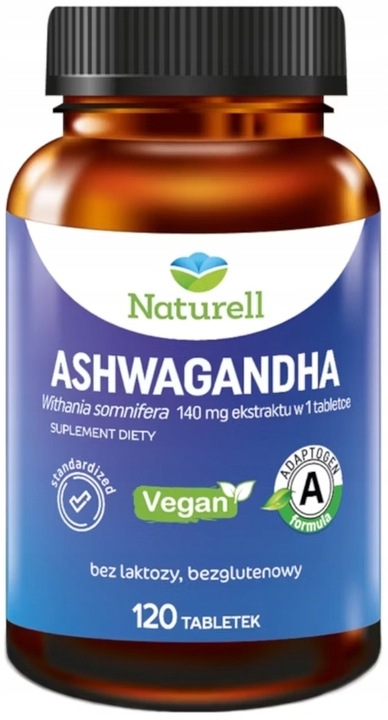 Naturell Ashwagandha suplement na stres bez laktozy glutenu 120 tabletek