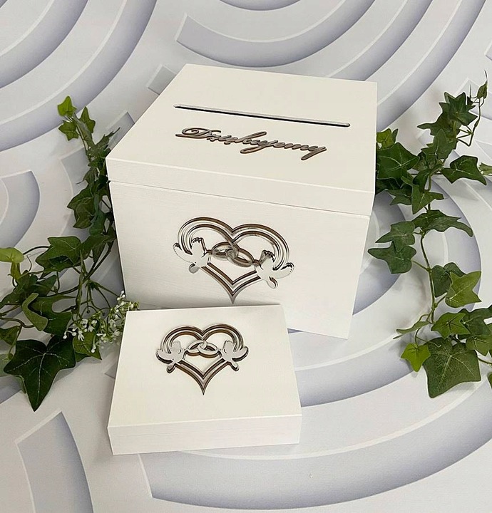 Pudełko na koperty + obrączki białe złote dekory