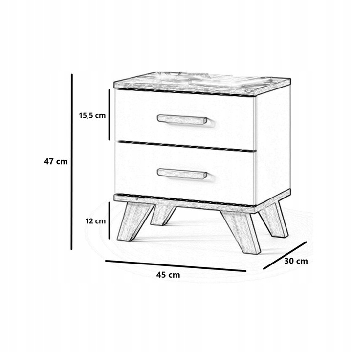 SZAFKA NOCNA STOLIK NOCNY SYPIALNI 2 SZUFLADY BIAŁY MAT DĄB WOTAN