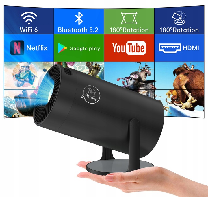 PROJEKTOR RZUTNIK ANDROID TV WIFI MINI 4K PRZENOŚNY SMART CZARNY