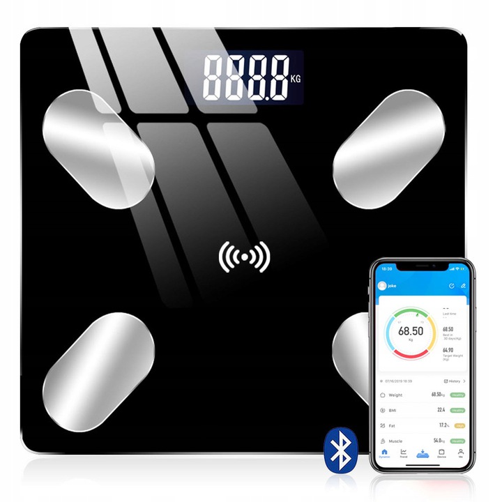 ANALITYCZNA WAGA ŁAZIENKOWA SMART 26w1 BMI+STOLNICA SILIKONOWA 40x50