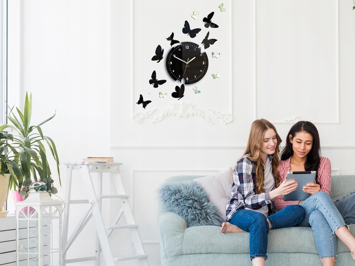 Zegar ścienny MOTYLE 14 czytelny i CICHY - Lustro