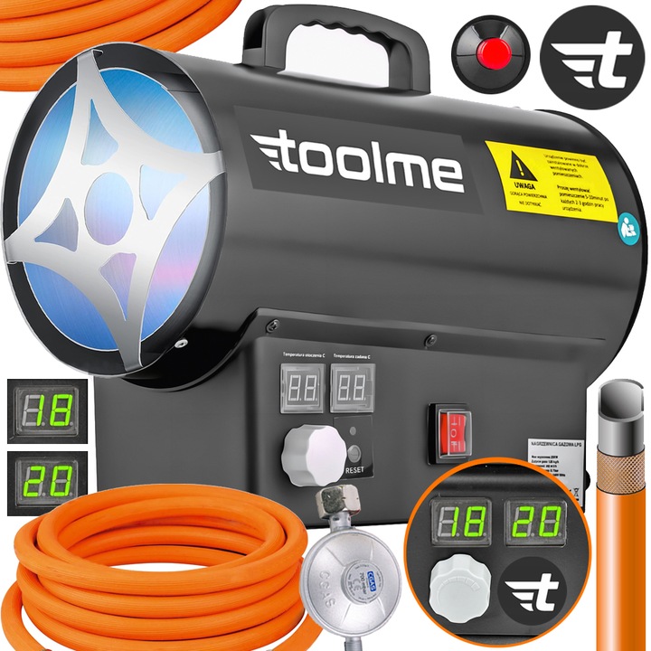 Nagrzewnica 25kW dmuchawa grzejnik na butle gazowa z TERMOSTATEM LCD TM182