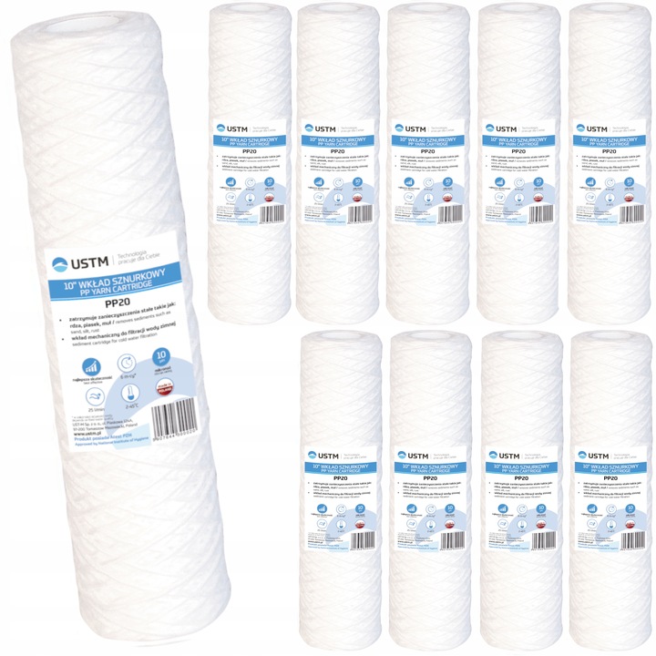 Filtr do wody filtrujący wkład sznurkowy 20 mik PP20 Ustm x10 sztuk