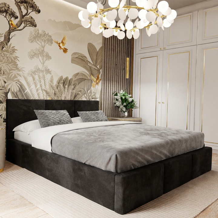 ŁÓŻKO TAPICEROWANE DO SYPIALNI 160x200 ŁÓŻKO PODWÓJNE Z POJEMNIKIEM