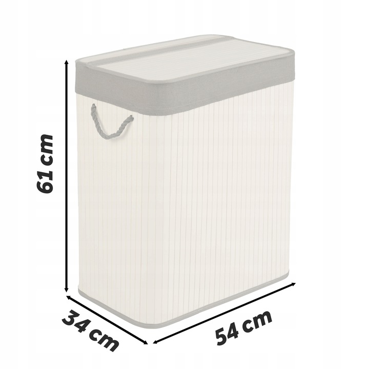 BAMBUSOWY KOSZ NA PRANIE BIELIZNĘ DUŻY POJEMNIK Z POKRYWĄ 2 KOMORY 100L