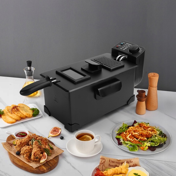 Frytkownica tradycyjna Olejowa Stalowa Mocna 3 l 2200w czarny Aigostar