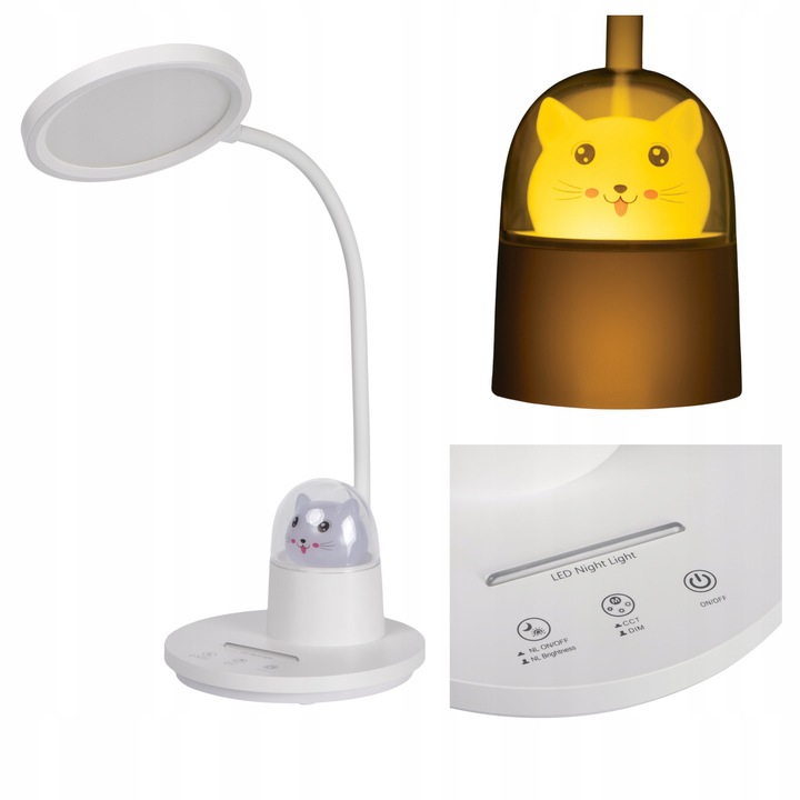 Lampka biurkowa dla dzieci lampa nocna LED LL BINED LED W kotek uchwyt