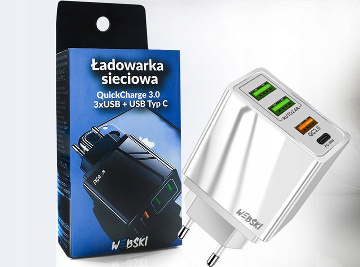Bardzo Szybka ŁADOWARKA 4usb QC Power Delivery ŁADUJE 4 URZĄDZENIA NA RAZ