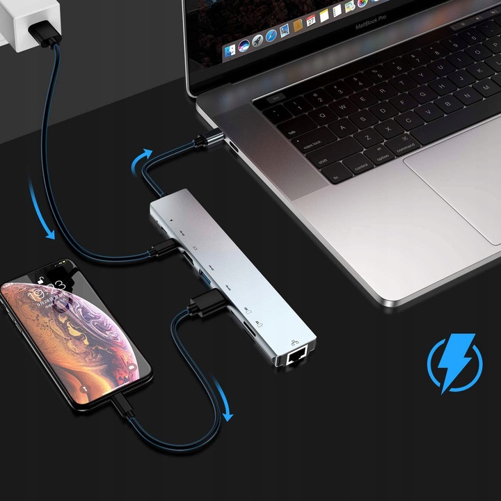 HUB USB-C ADAPTER LAN RJ45 HDMI 4k SD USB 3.0 PD do Laptopa Macbook