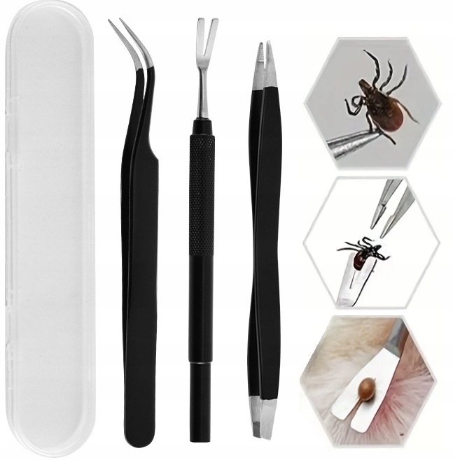 SZCZYPCE PĘSETA DO USUWANIA WYCIĄGANIA KLESZCZY DLA PSA KOTA LUDZI ZESTAW