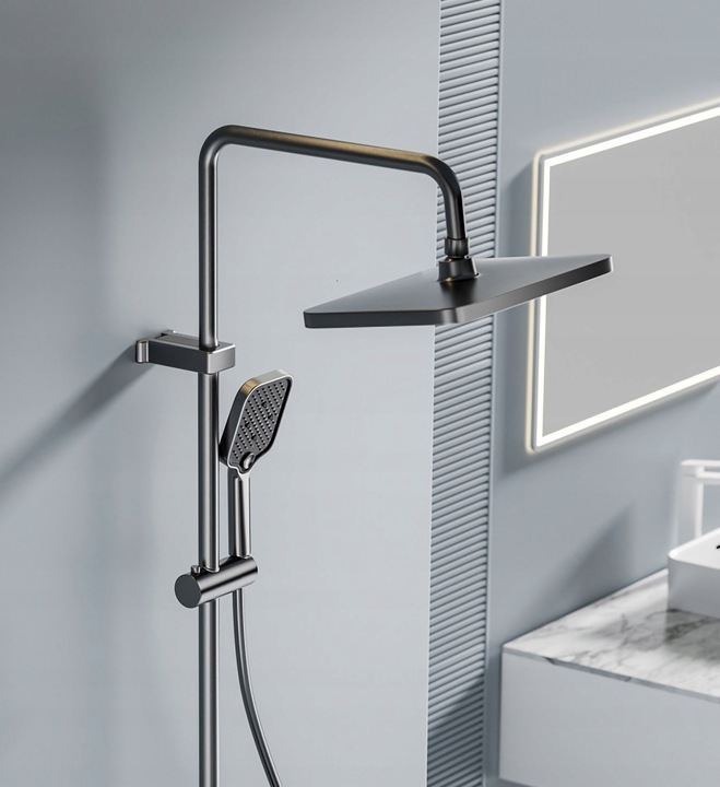 PRYSZNIC KOLUMNOWY Z WYŚWIETLACZEM LCD BATERIĄ TERMOSTATEM DESZCZOWNICA 4w1