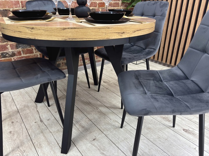 Stół okrągły 100 rozkładany do 200 cm LOFT metalowe nogi gruby blat