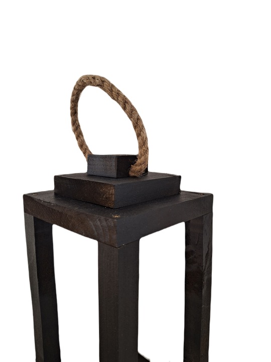 Lampion na Cmentarz Drewniany Latarenka Stroik Grób czarny z uchwytem 30 cm