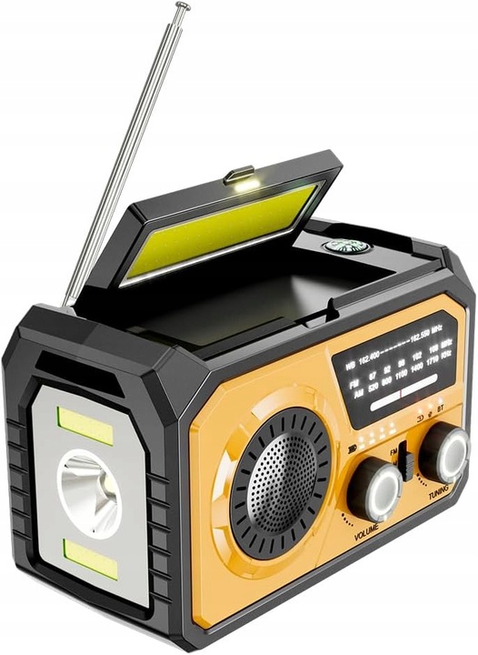 Radio Awaryjne Survivalowe na Korbę Solarne Powerbank 16000mAh Latarka