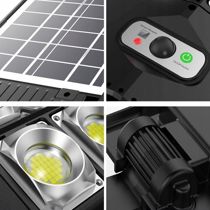 Lampa solarna LED 1000W Latarnia uliczna z czujnik + uchwyt + pilot