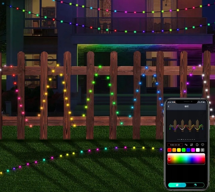 Lampki choinkowe łańcuch świetlny LED 10M 100LED RGB Aplikacja pilot