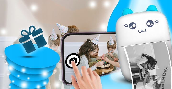 MINI DRUKARKA TERMICZNA DRUKUŚ ORYGINALNY PRZENOŚNA DO ZDJĘĆ KOTEK 11 ROLEK