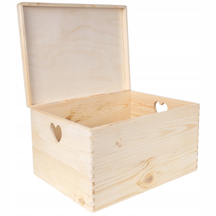 Pudełko drewniane z uchwytami w serca skrzynka do przechowywania 40x30x24cm