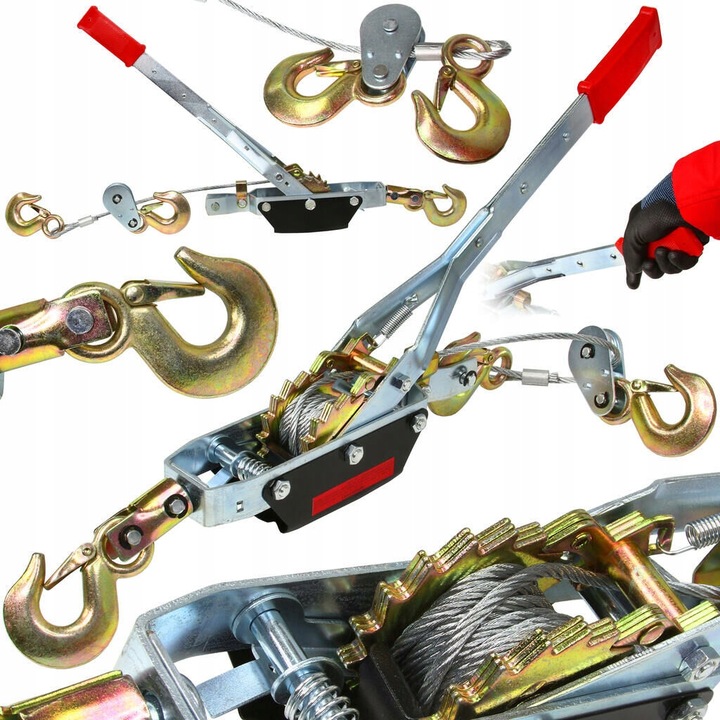 WYCIĄGARKA RĘCZNA LINOWA WCIĄGARKA PRZECIĄGARKA 4T 4000kg 3 HAKI