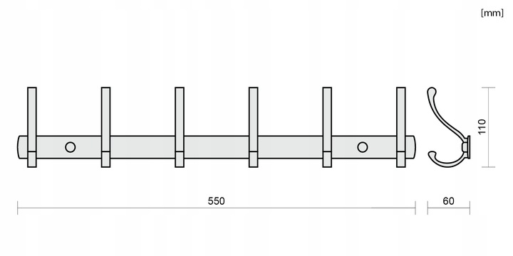 WIESZAK NA UBRANIA ŚCIENNY CZARNY RETRO 6 HACZYKÓW WIESZAK HACZYK
