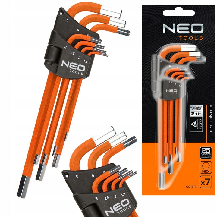 NEO KLUCZE SZEŚCIOKĄTNE IMBUSOWE 1.5-6 MM ZESTAW IMBUSY ZESTAW 7 SZT DŁUGIE