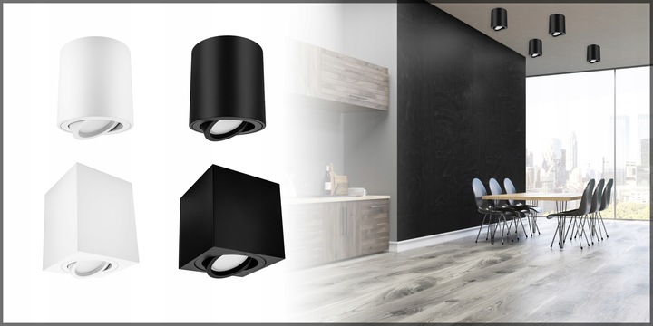 Oprawa natynkowa halogenowa TUBA LED GU10 Ruchoma CZARNA SPOT sufitowa