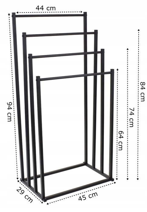 Stojak na Ręczniki Wieszak Łazienkowy Metalowy Stojący 4 Poziomy Czarny