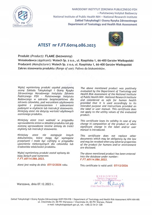 Biopaliwo 10L FLOXER Bioetanol Bezwonny bio etanol 99.9% do kominków ATEST