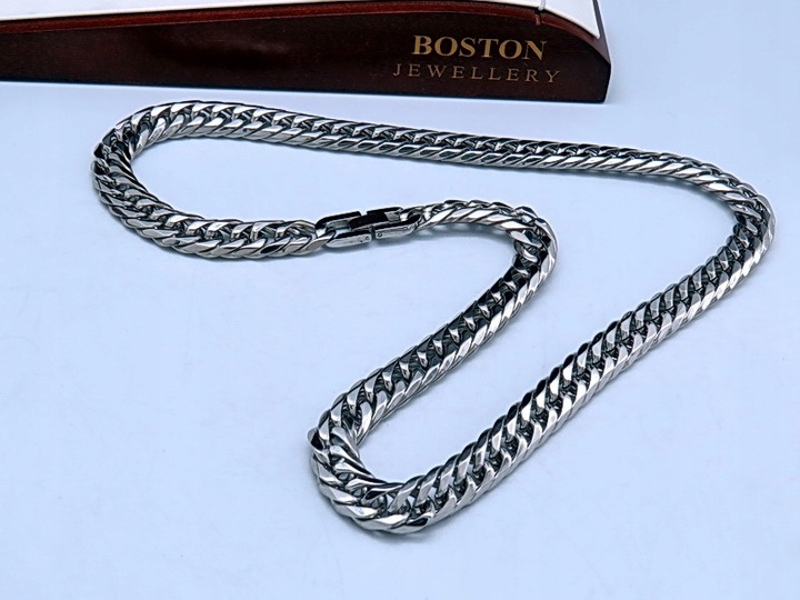 GRUBY SREBRNY ŁAŃCUCH ŁAŃCUSZEK MĘSKI NA SZYJĘ STAL CHIRURGICZNA 316L 9 MM