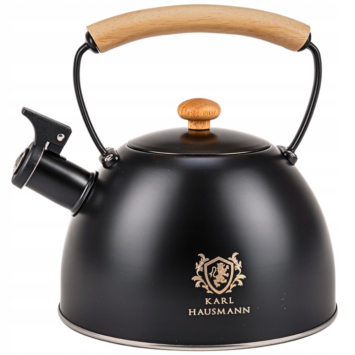CZAJNIK STALOWY na GAZ 2,5L CZARNY z GWIZDKIEM +DREWNIANA RĄCZKA