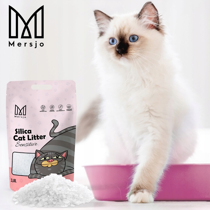 8x ŻWIREK SILIKONOWY dla kota PREMIUM bezpyłowy naturalny Mersjo 3,8L