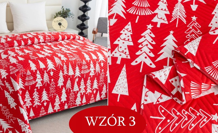 NARZUTA NA ŁÓŻKO KOC 170 x 200 PLED KAPA PIKOWANA ŚWIĄTECZNA WZORY ŚWIĘTA