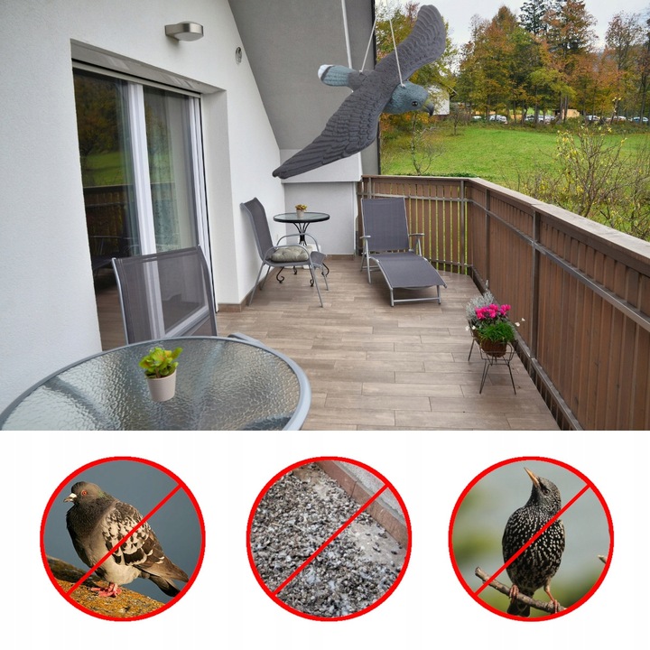 DUŻY ODSTRASZACZ PTAKÓW GOŁEBI SZPAKÓW SOKÓŁ W LOCIE + EFEKT