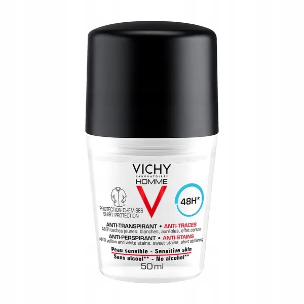 Vichy Homme 48h roll-on 50 ml przeciw śladom na ubraniach