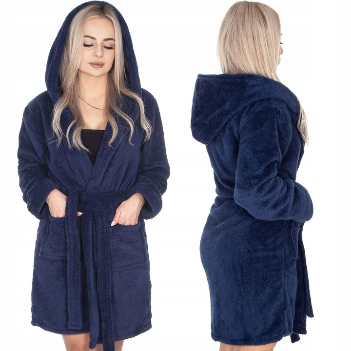 SZLAFROK DAMSKI CIEPŁY Z KAPTUREM R.S/M WIĄZANY W TALII GRUBY DŁUGI MIĘKKI