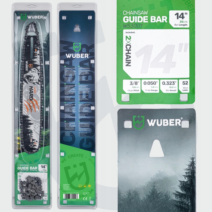 PROWADNICA DO PIŁY SPALINOWEJ PILARKI 14" 35CM + 2X ŁAŃCUCH 3/8" WUBER