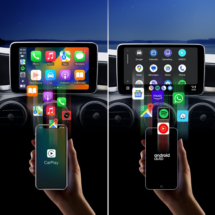 HEYINCAR 2 w 1 Bezprzewodowy Apple Carplay Android Auto Adapter Dla