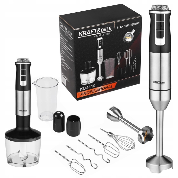 MOCNY BLENDER WIELOFUNKCYJNY MIKSER RĘCZNY 1500W SREBRNY LED AKCESORIA