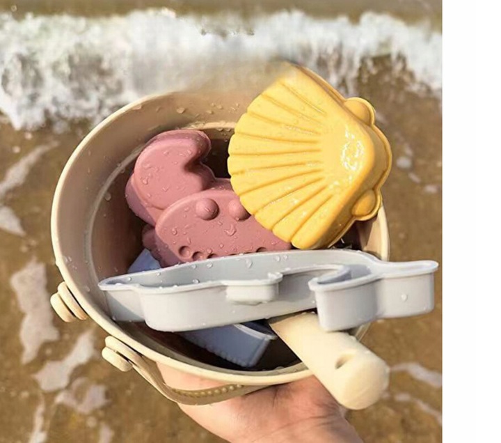SILIKONOWE ZABAWKI DO PIASKU MIĘKKIE DO WODY NA PLAŻĘ WIADERKO FOREMKI