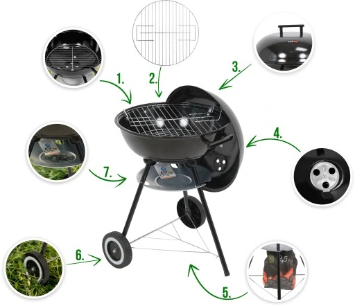 GRILL WĘGLOWY OGRODOWY OKRĄGŁY Z POKRYWĄ POPIELNIK