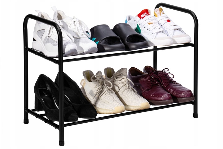 PÓŁKA STOJAK REGAŁ SZAFKA NA BUTY OBUWIE METALOWY CZARNY 2 PÓŁKI