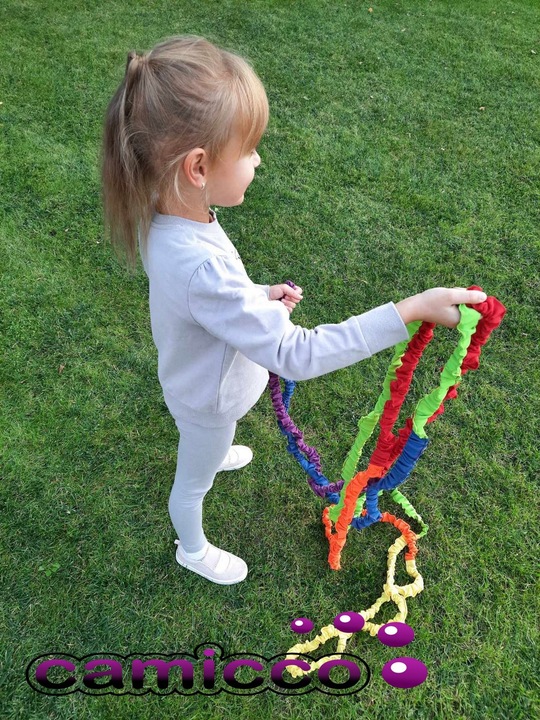 GUMA SENSORYCZNA tęczowa ANIMACYJNA do tańca gumy zabaw animatorów 7 m