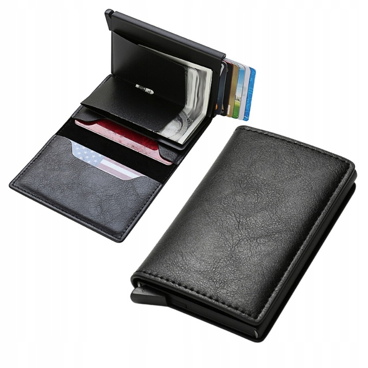 PORTFEL ETUI NA KARTY KREDYTOWE RFID PRZYCISK DO WYSUWANIA KART