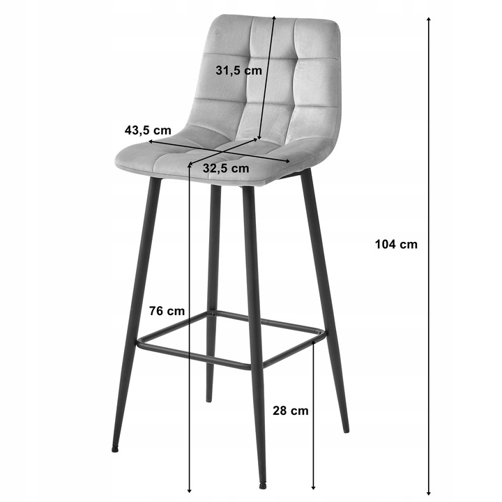 Hoker Krzesło Tapicerowane Barowe Wysokie do Wyspy Welurowe Czarne