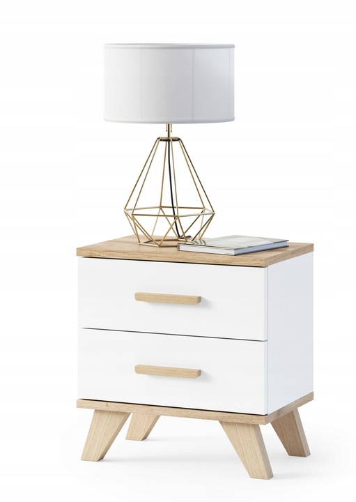 SZAFKA NOCNA STOLIK NOCNY SYPIALNI 2 SZUFLADY BIAŁY MAT DĄB WOTAN