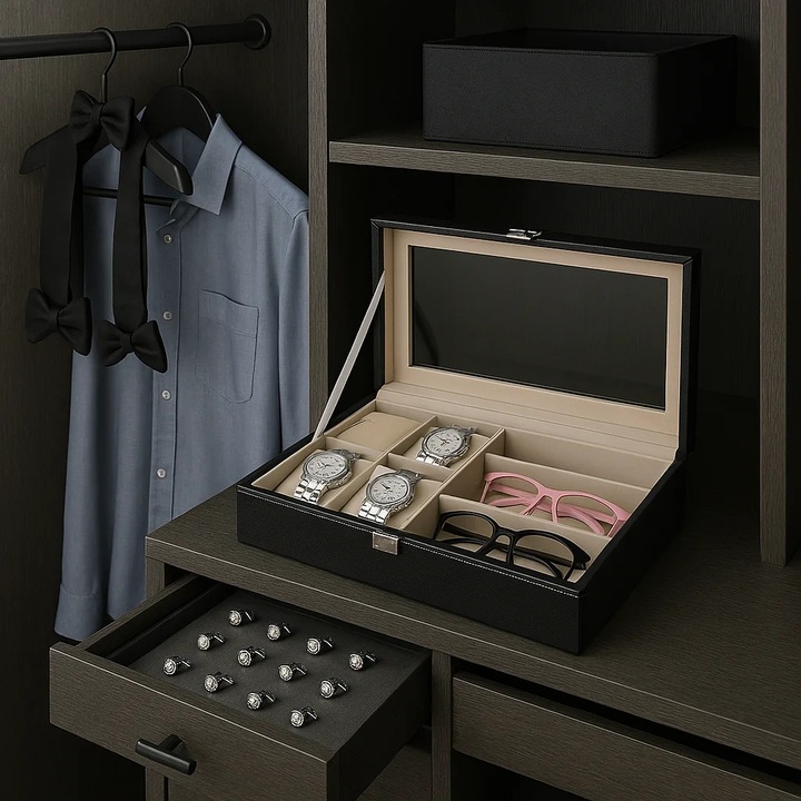 Szkatułka Pudełko Organizer Etui Zegarki i Okulary