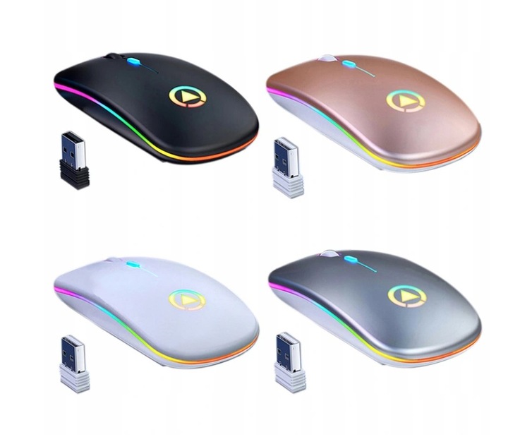 LEKKA MYSZ BEZPRZEWODOWA DO LAPTOPA PODŚWIETLANA RGB DO SZKOŁY PRACY CICHA