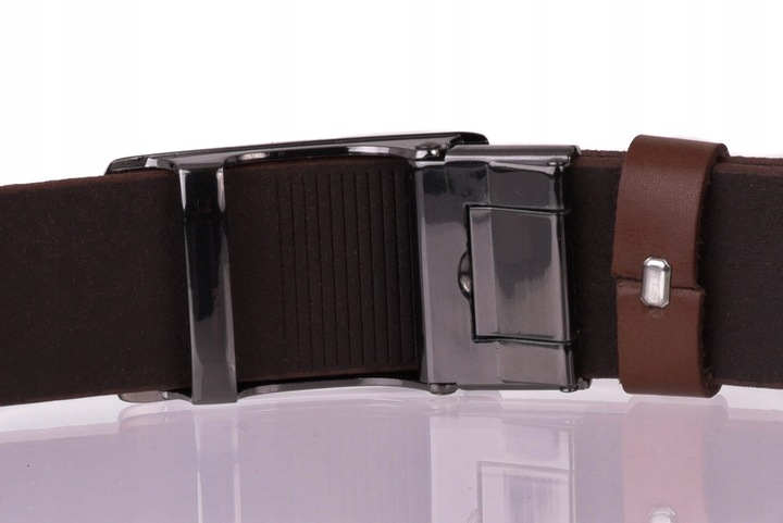 SKÓRZANY Pasek AUTOMAT garnitur jeans BRĄZ