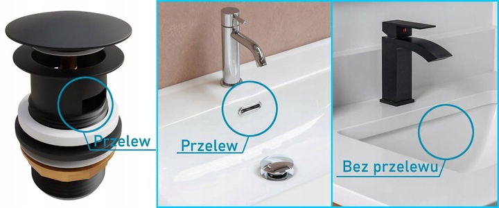 ZESTAW: SYFON UMYWALKOWY DO UMYWALKI + KOREK KLIK-KLAK Z PRZELEWEM CZARNY